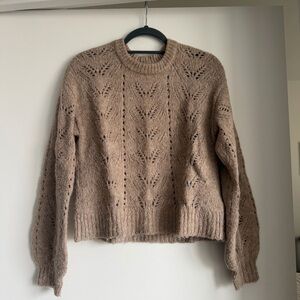 Pointelle Tan Knit Sweater
